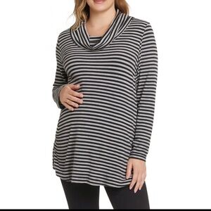 Oh Baby By‎ Motherhood Women's Small Maternity Top Cowl Neck Gray Black Stripe